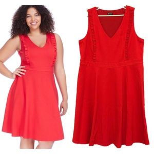 City Chic Ruffled Red Fit & Flare Spring Dress EUC